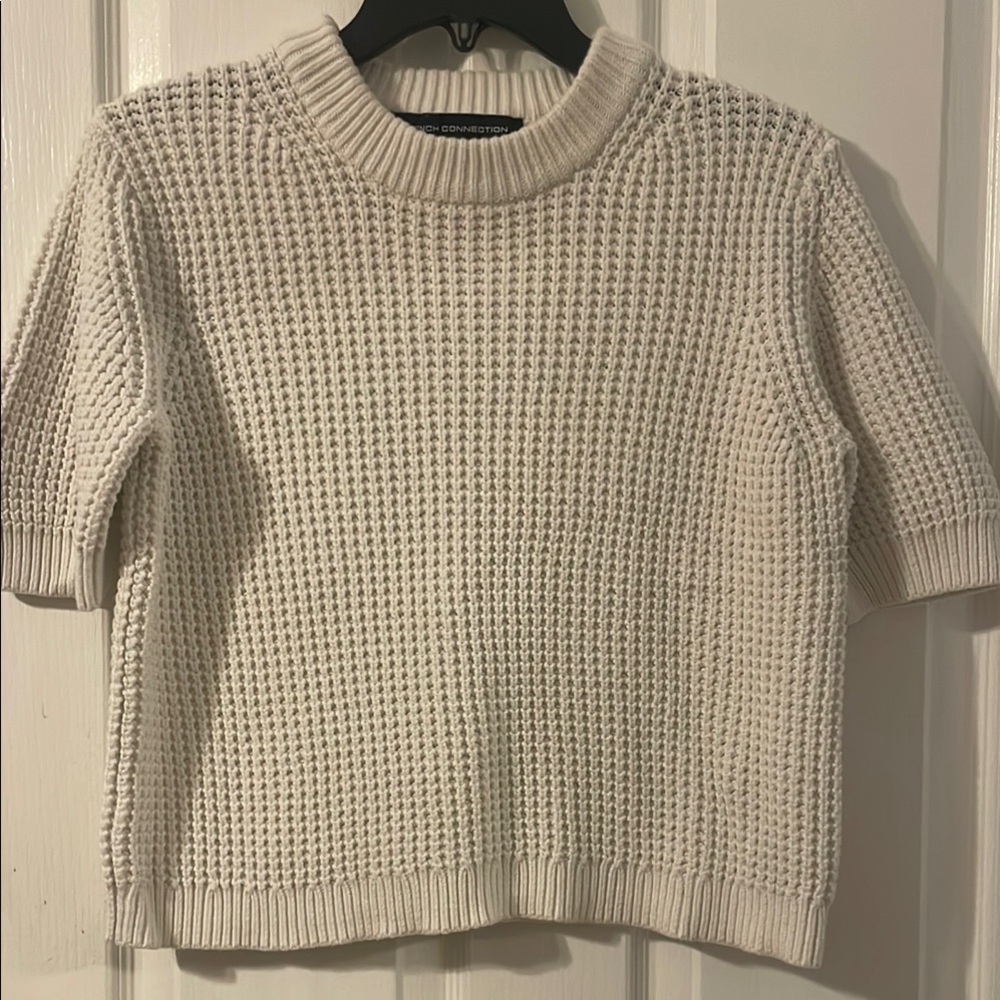 French Connection Cream Crew Neck Sweater Waffle Knit